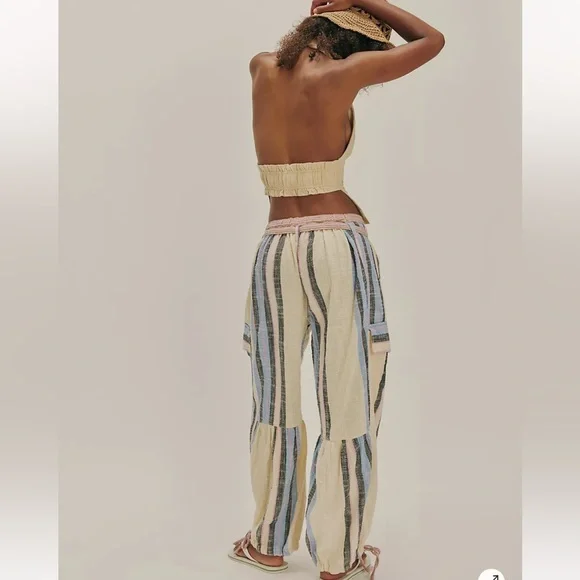 Free People Beige and Blue Striped Pants - Picture 3 of 4